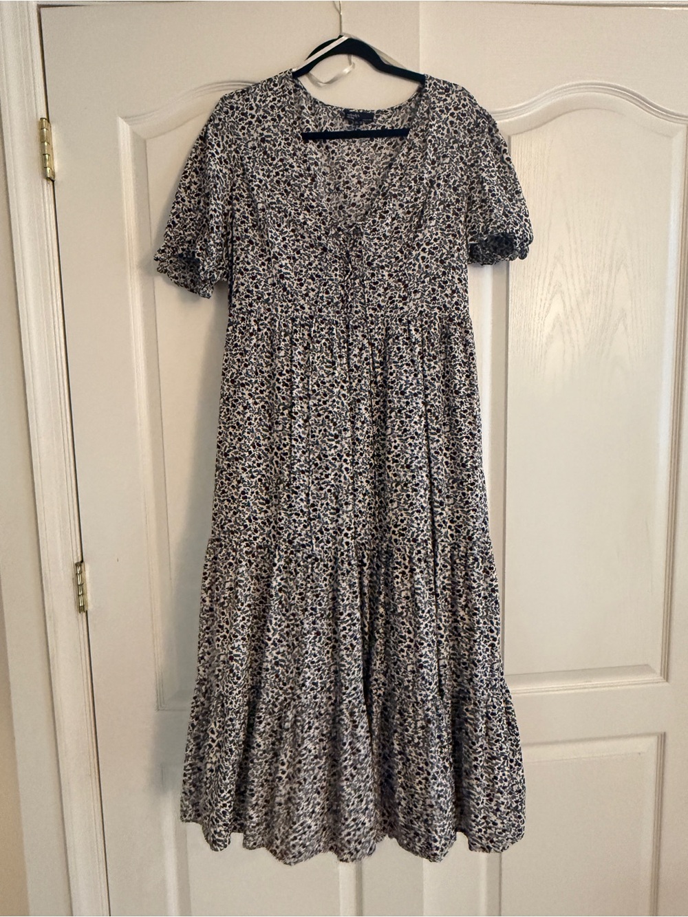 Black and White Floral Maxi Dress with Tiered Skirt